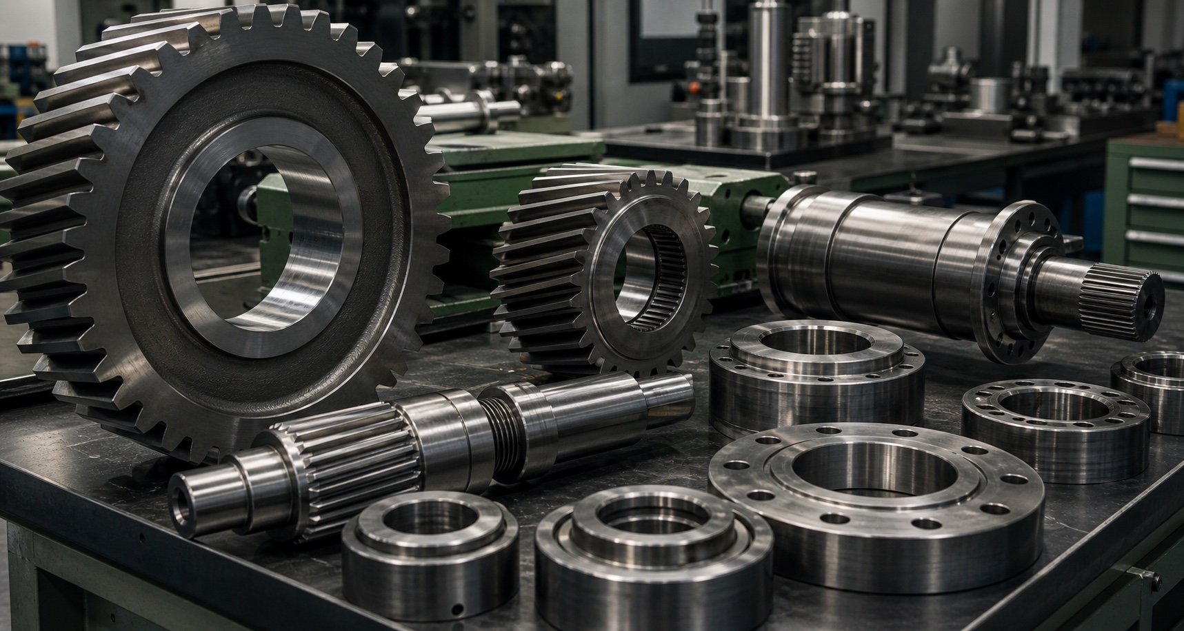 Large gears, shafts and machined industrial components